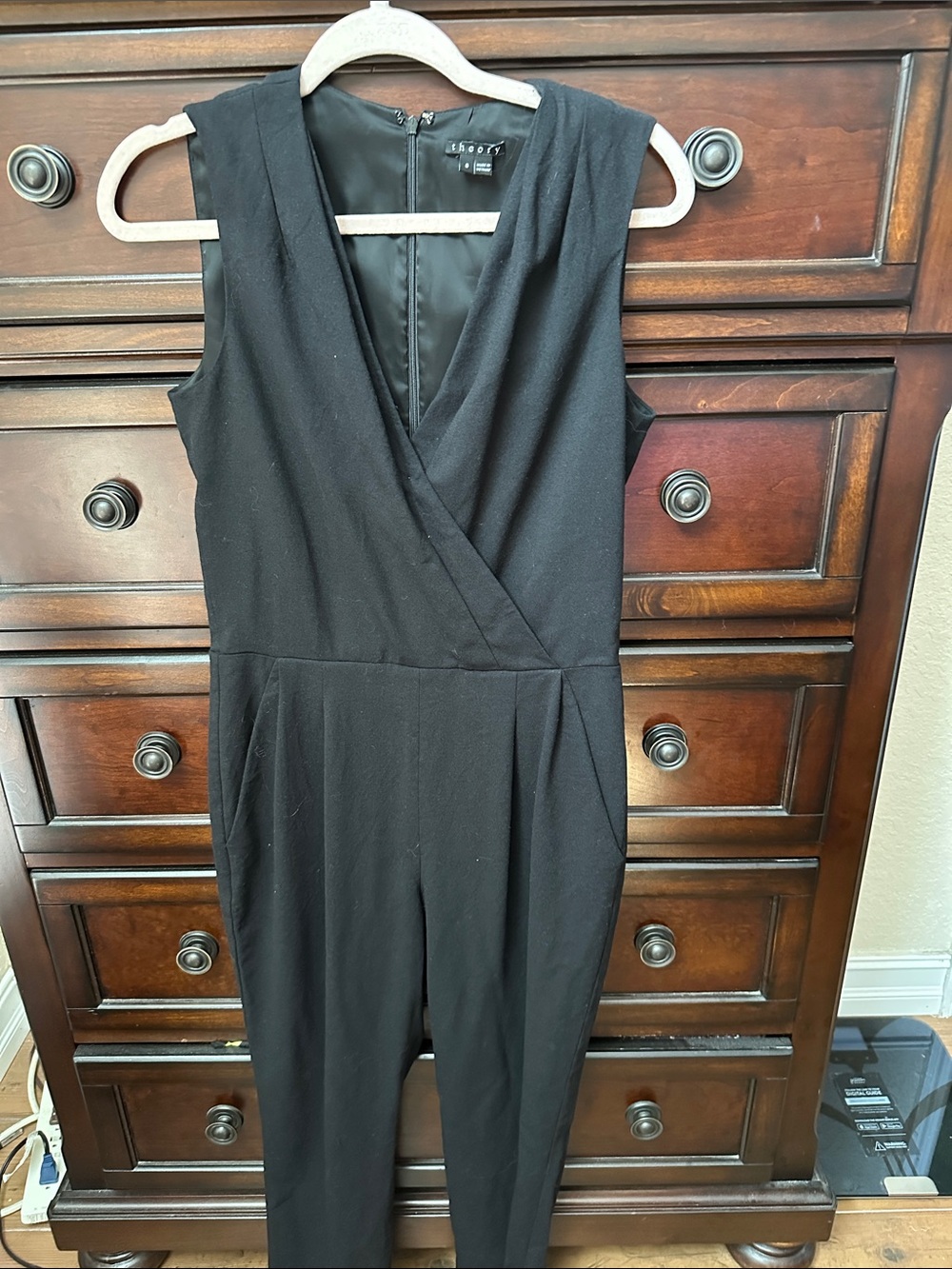 Theory Black Sleeveless Wrap-Front Jumpsuit